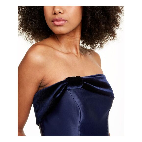 BLONDIE Womens Navy Zippered Strapless Above The Knee Party Fit + Flare Dress 3 - Picture 3 of 4